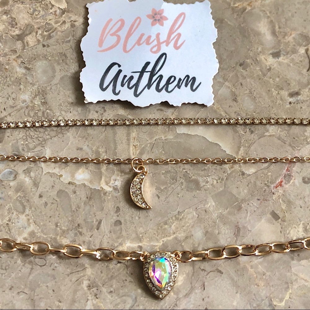 3/$25⚡️cz moon & teardrop layered choker necklace - Picture 9 of 9